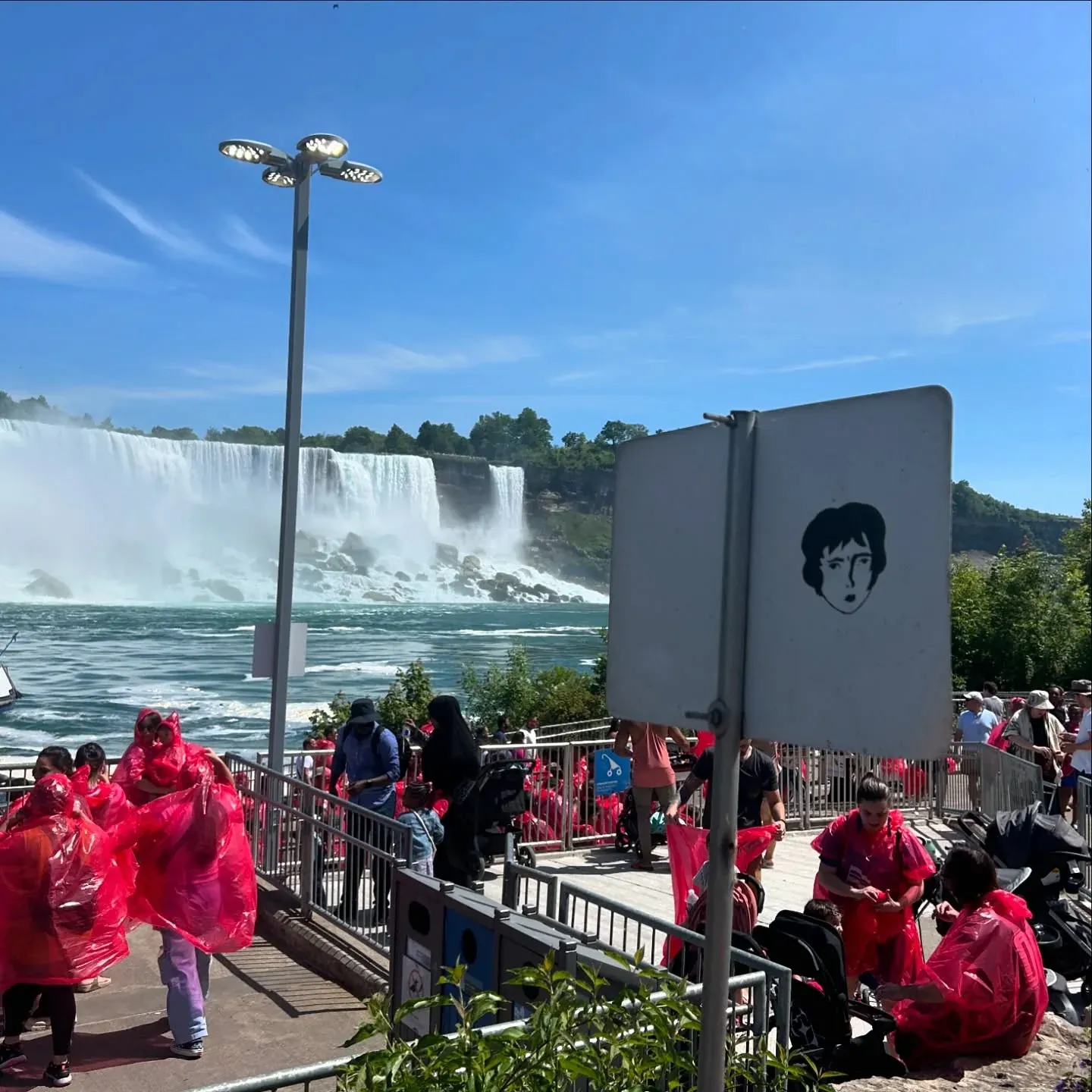 A Benzorella sticker with Niagara Falls behind it