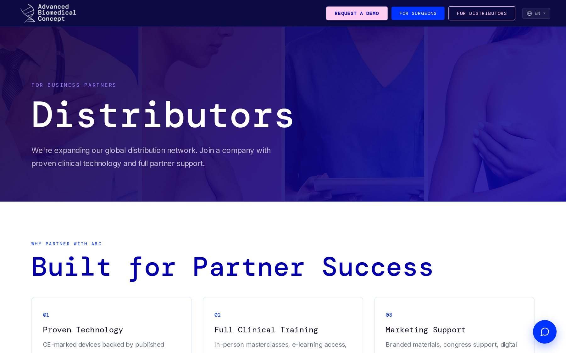 ABC distributors page reading Built for Partner Success