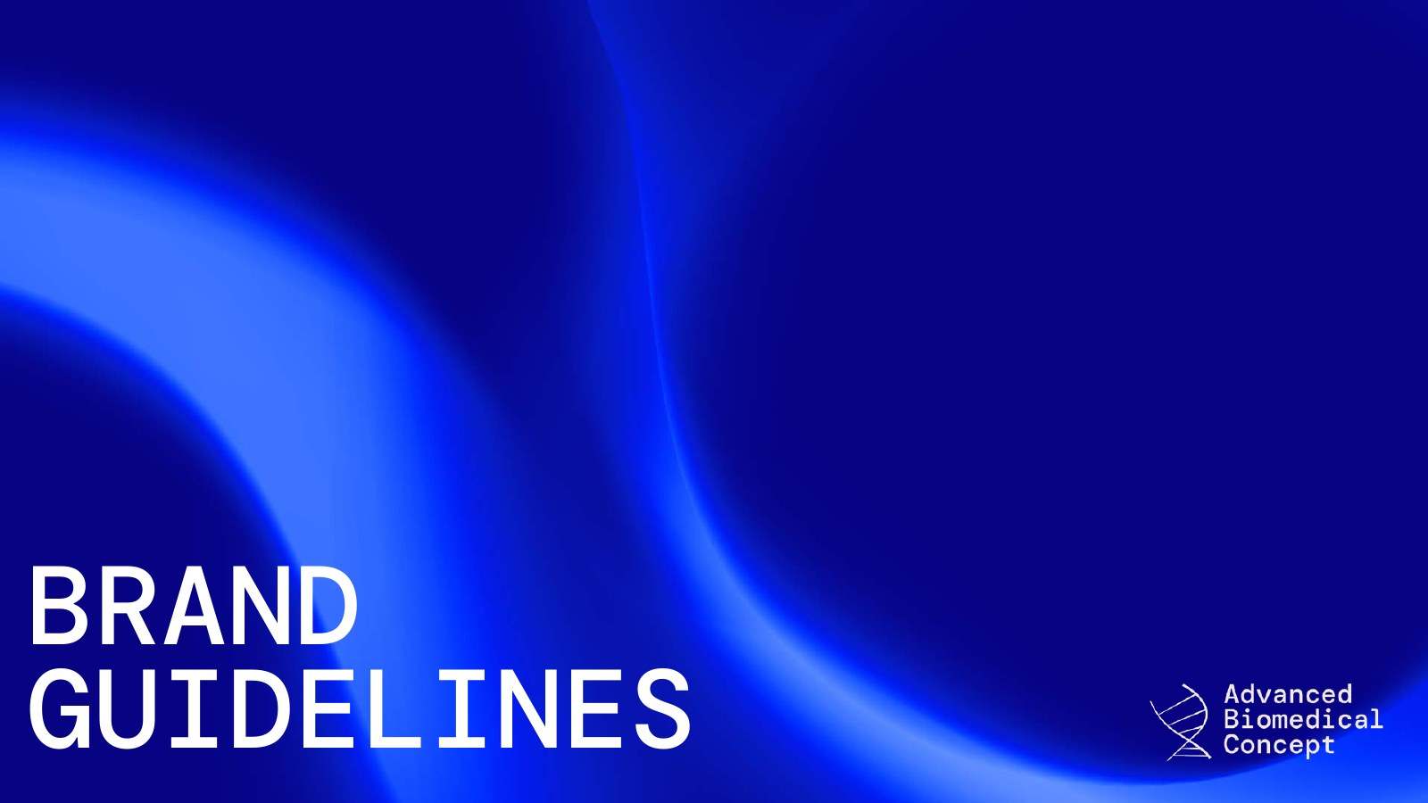 Cover of the ABC brand guidelines, white type on a flowing electric blue background