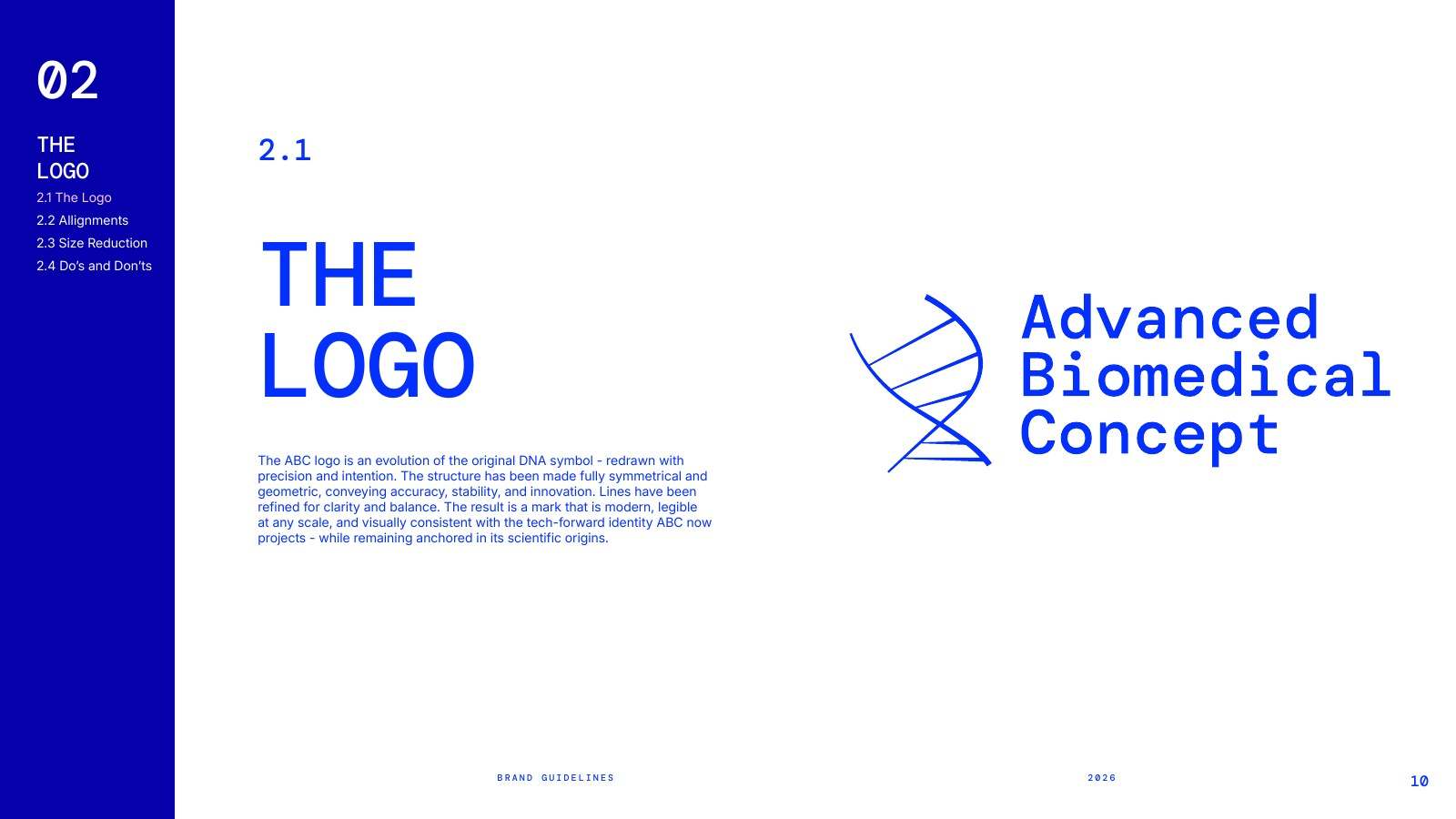 Guidelines page introducing the redrawn ABC logo, a geometric DNA helix next to the wordmark