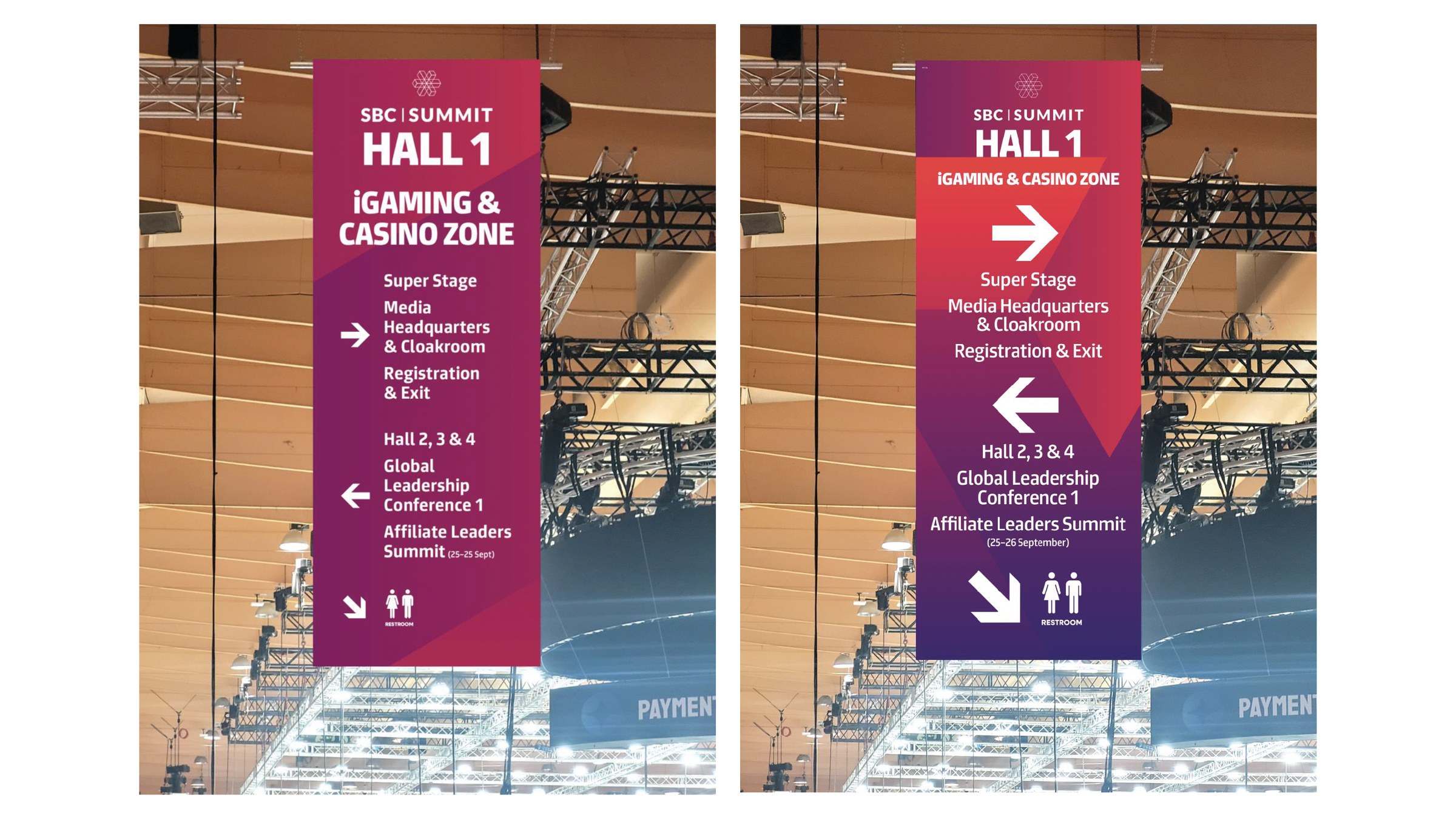 Hall signage at the venue using the zone system