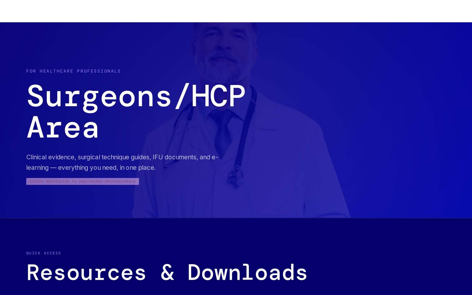 The ABC Surgeons and HCP area page, with clinical resources and downloads for professionals