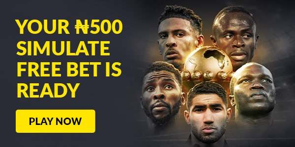 Banner offering a 500 naira simulate free bet with footballers