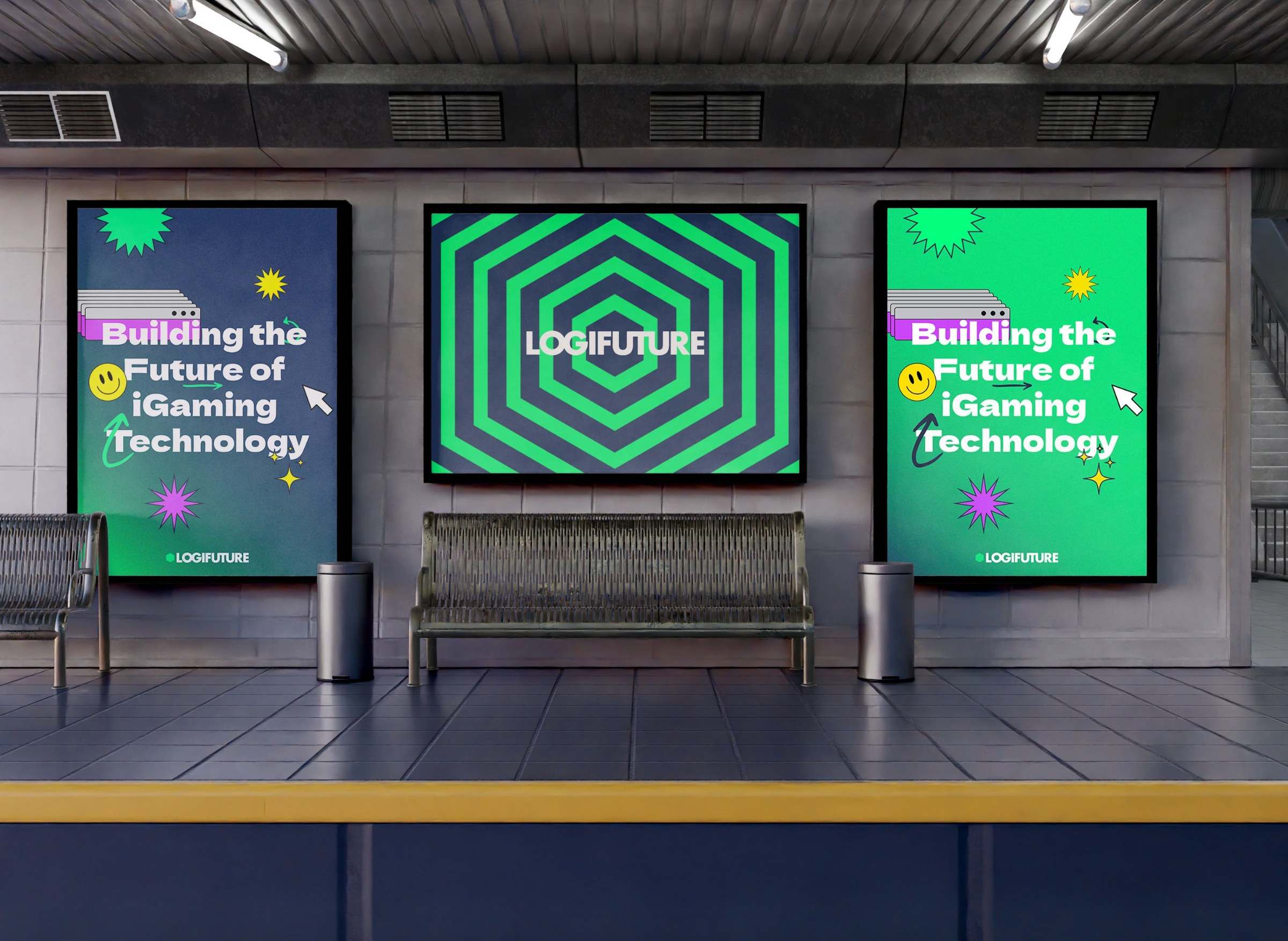 Logifuture posters on the walls of a metro station